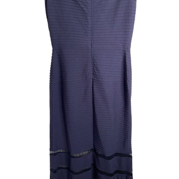 Tadashi Shoji Amata Gown Small Navy blue 6L1143LY-BLACK ribbed trumpet hem - Picture 4 of 13